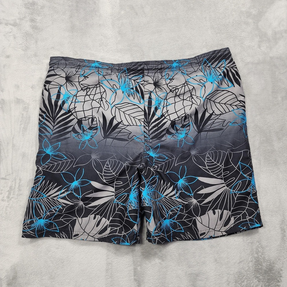 Islander Swim Trunks Mens M Gray Blue Floral‎ Lined Elastic Waist Beach Summer